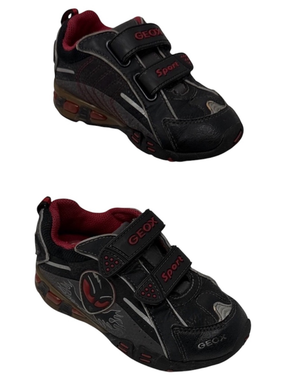 Geox Kids Black and Red Hook-and-Loop Sport Sneakers